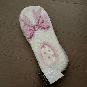 Two pairs: polka dots and Pink and White Cozy Slipper Socks